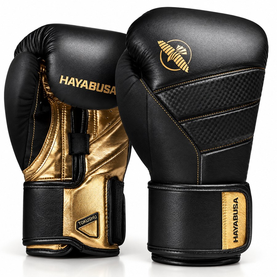 Luvas de boxe Hayabusa T3 preta e dourada